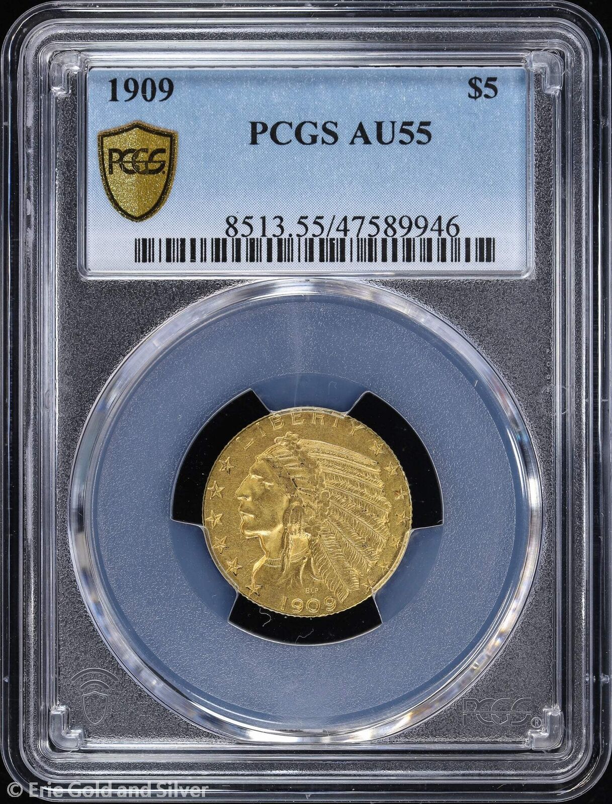 1909 $5 Gold Indian Head Half Eagle PCGS AU 55 - Picture 1 of 4